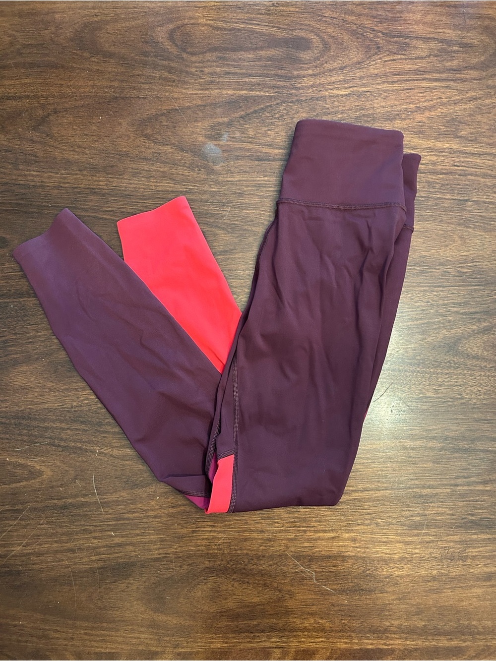 Athleta Maroon Leggings with Coral Accent